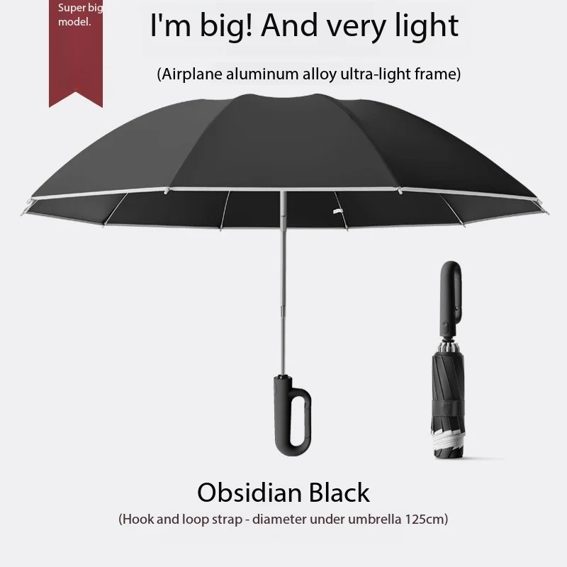 Enlarged Buckle Folding Umbrella, All-weather Dual-purpose Black Rubber Sun protection Three-fold Umbrella, Customizable logo