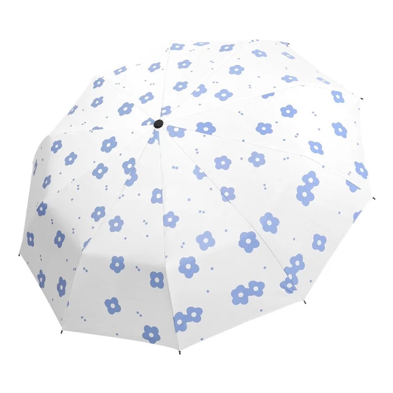 Fully Automatic Minimalist Women's Instagram Style Sunshade Rainy Day Dual Use Three Fold Black Glue UV Protection Umbrella