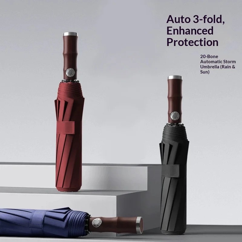 20 Ribs Plastic Handle Double-rib Automatic Folding Business Extra Large High-end Men's Advertising Umbrella UV Protection Logo