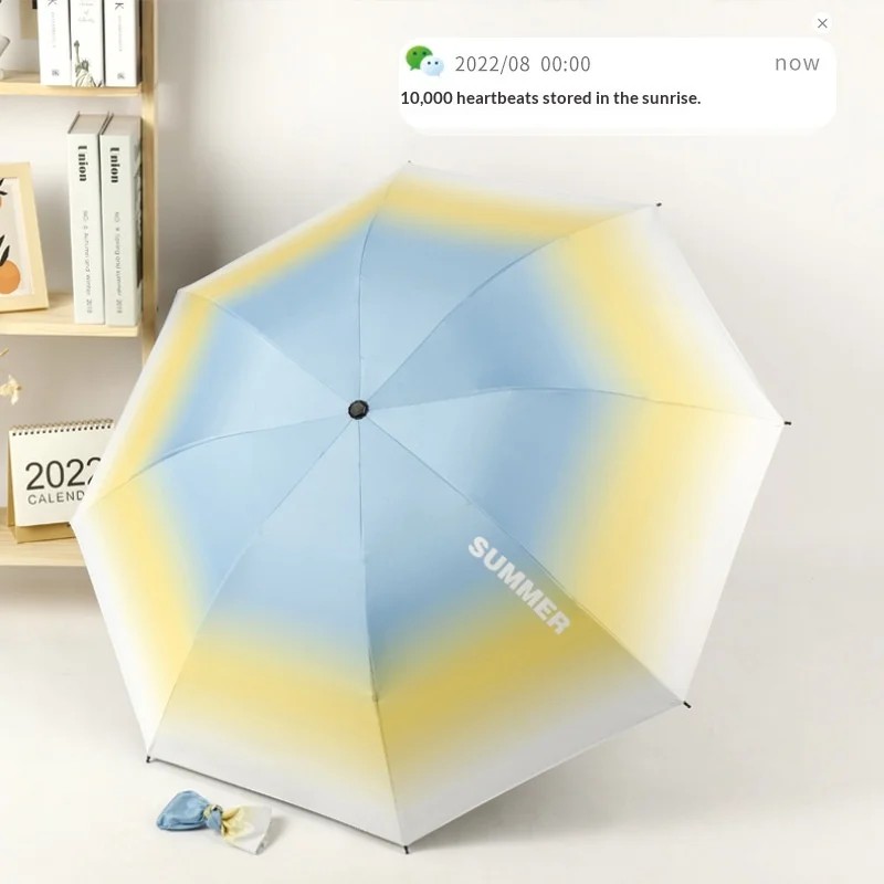 Fresh Color Sun Umbrella Thickened Black Glue Sunscreen Sunshade Women's Anti-UV Iron Ribs Folding Umbrella in Stock Wholesale