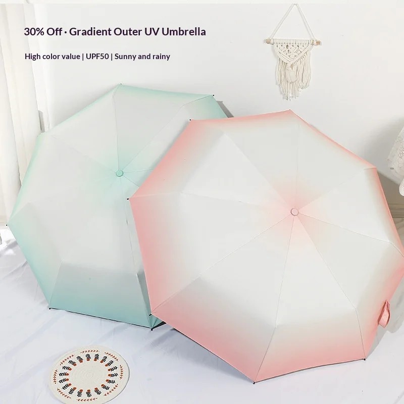 New Three-Folding Gradient Japanese Style 8 Umbrella Black Coating Fully Automatic Sun Protection UV Protection Sun