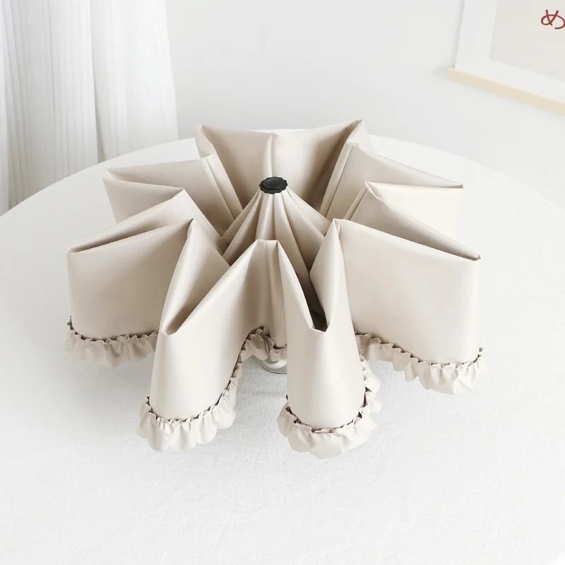 Thickened Color Glue Manual Umbrella Women's Folding Pleated Faux Silk Lace Sunshade UV-Proof Sunny Rainy Dual-use