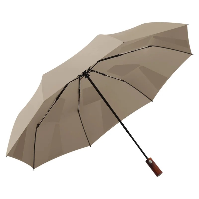 3 Fold Foldable Memory Patch Umbrella Enlarged Canopy Fully Automatic Opening/Closing Solid Wood Handle 8 Ribs Business Gift