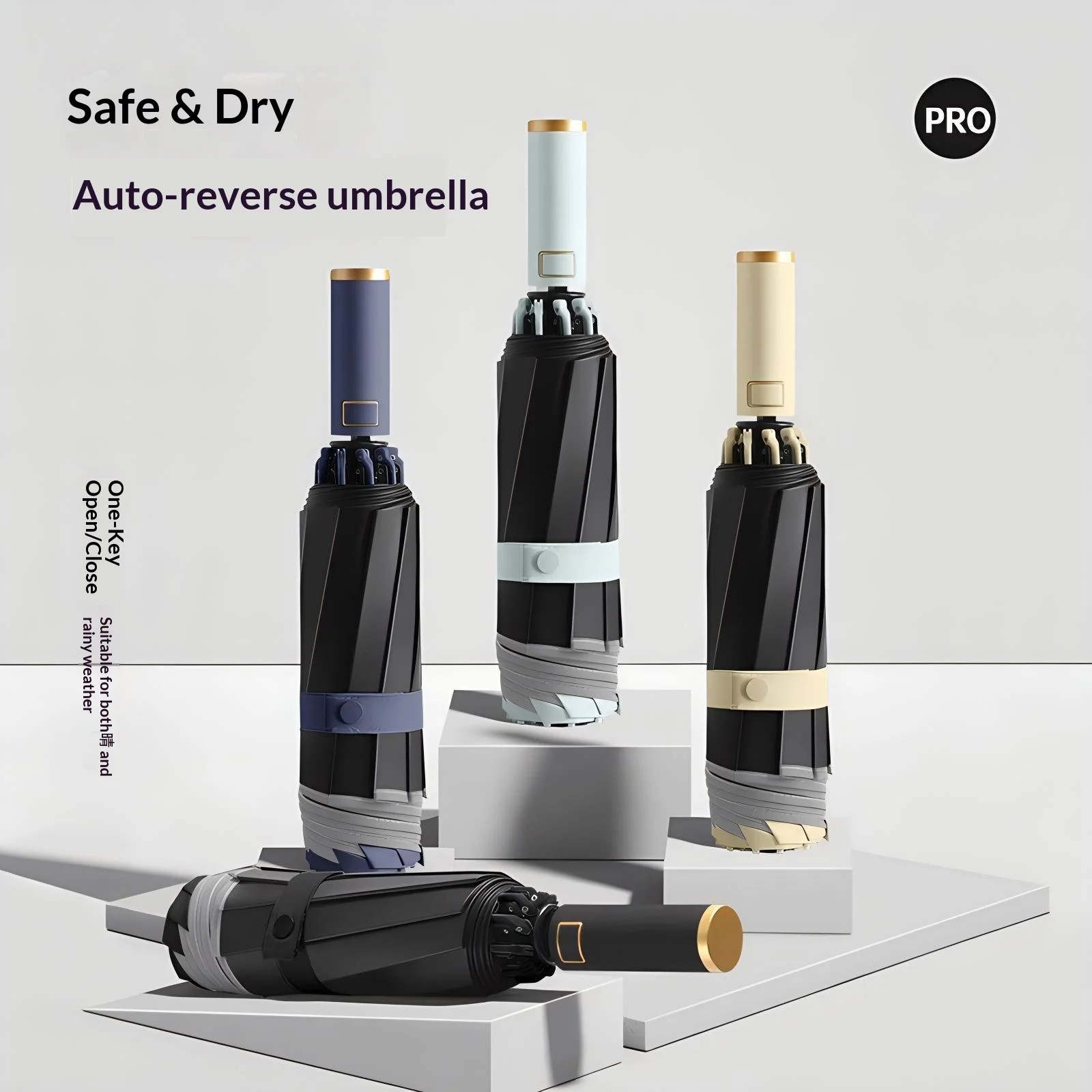 Fully Automatic Umbrella Both Sunny Rainy Days Reinforced Foldable Wind-Resistant Unisex Sunshade UV Protection