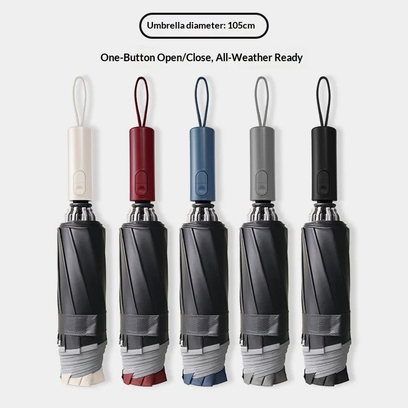 10-rib Strong-rib Fully Automatic Extra Large Black Rubber Sun Umbrella UV Protection Can Print Logo Folding for Men's Business