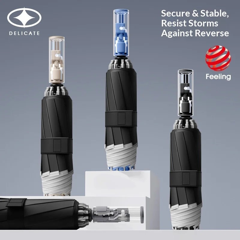 New Fully Automatic Collision Cloth Umbrella Safe Mechanical Anti-Rebound Sectional Folding Reverse-Folding Business Gift Sunny