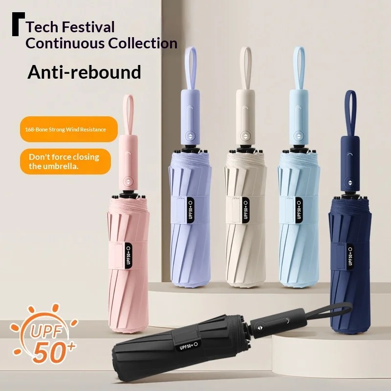 12k 168-bone Automatic Retractable Anti-rebound Fully Automatic Dual-purpose Sun Rain Sunshade Umbrella Sun protection Foldable