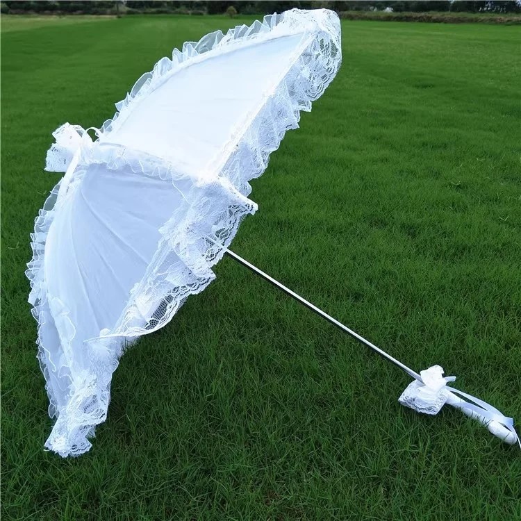 Outdoor Children's European Style Photography Prop Lace Umbrella with Aluminum Alloy Ribs for Wedding Performance Dance White