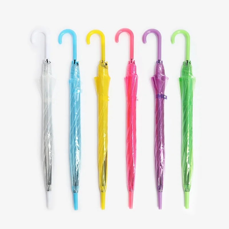 Transparent White Straight Handle Long Handle 8 Bone Frosted Advertising Umbrella Custom Logo PVC Material Semi Automatic