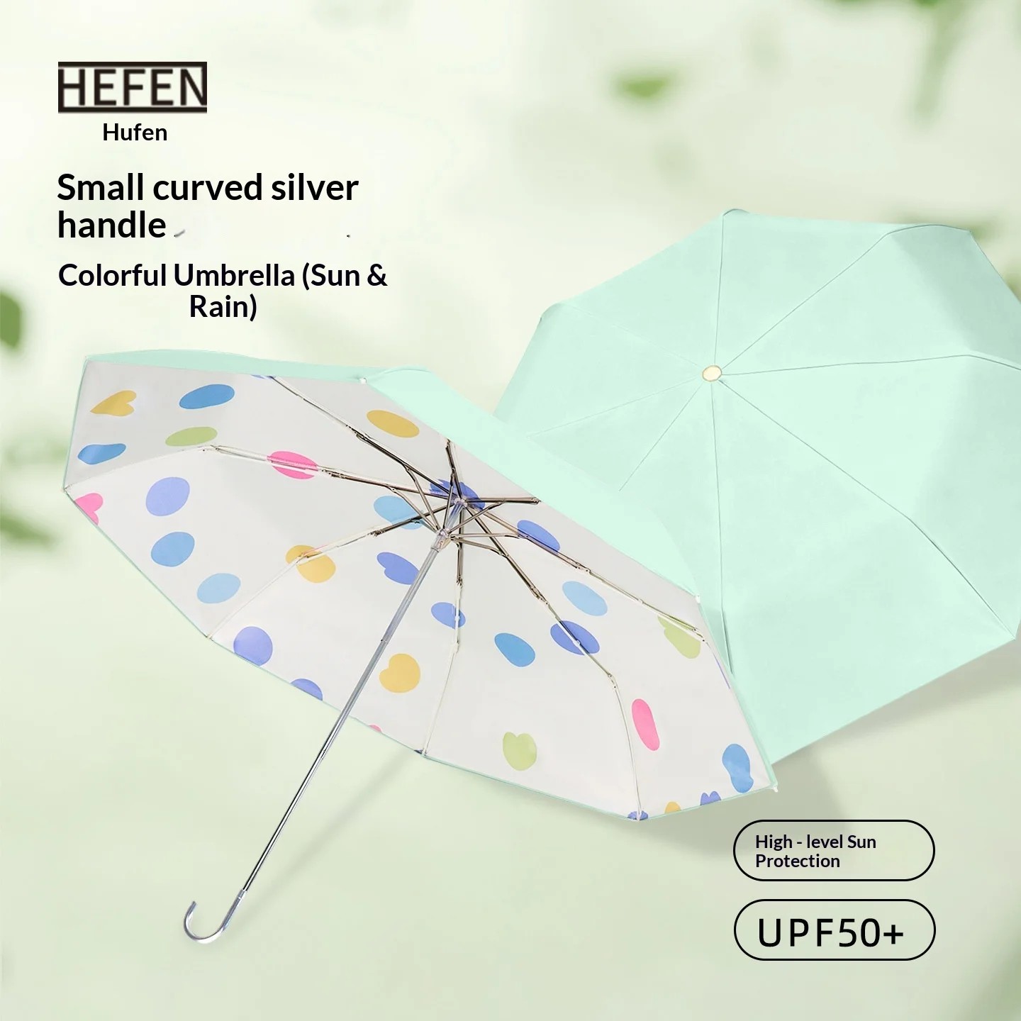 Small Silver Hook Fully Automatic Folding Umbrella Wholesale Sunshade Polka Dot Dual-Use UV Protection New Chinese Style Printed