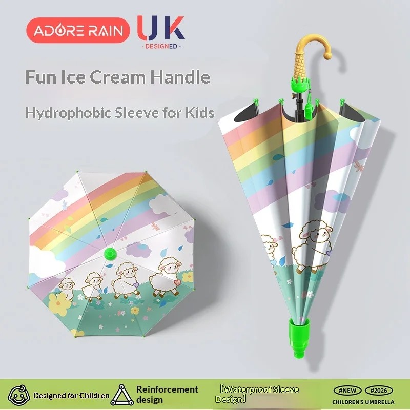 Cartoon Umbrella Students Sanrio Children's Rounded-corner Long-handled Umbrella Waterproof Cover Fully-Automatic Rain Umbrella