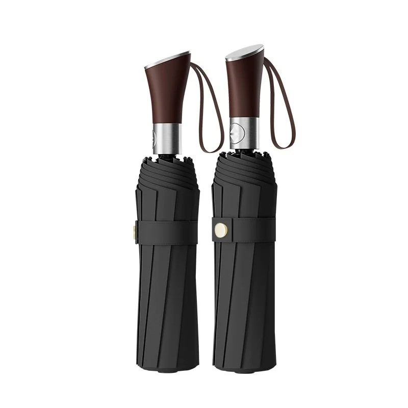 Fully Automatic Large Sized Folding Umbrella Fiberglass Ribs Rubber Handle Customizable logo Business Style Umbrella