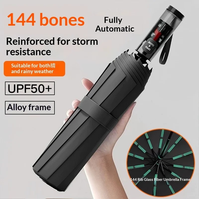 Anti-rebound Step-by-step Retractable Sunny Rainy Dual-use Foldable Reinforced Mechanical Alloy Umbrella Extra-large Fully