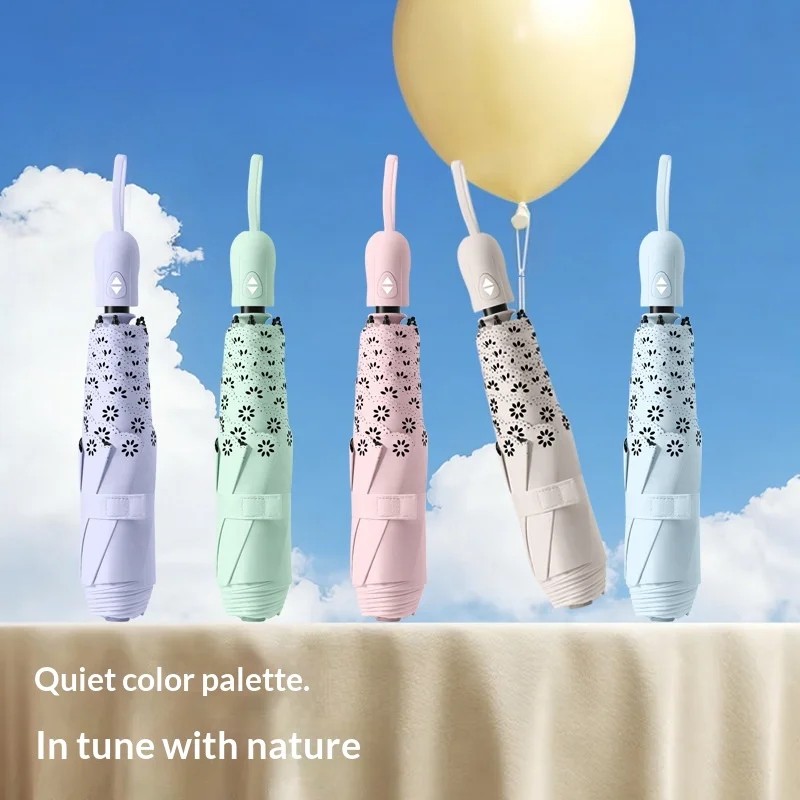 Ultra-light Folding Hollow Lace Automatic Umbrella UV protection 6 Ribs Women's Compact Convenient Rain Shine Umbrella