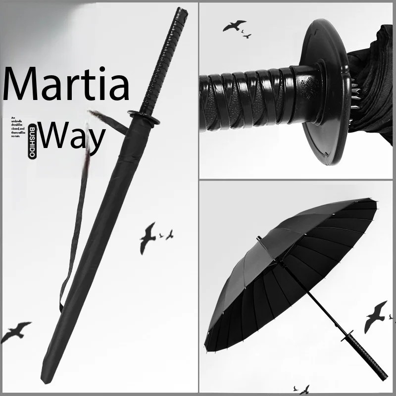 Gifts Logo Anime Japanese Samurai Long Handle Straight Rod Knife Shape Umbrella UV Protection 16 Ribs Fully-Automatic Opening