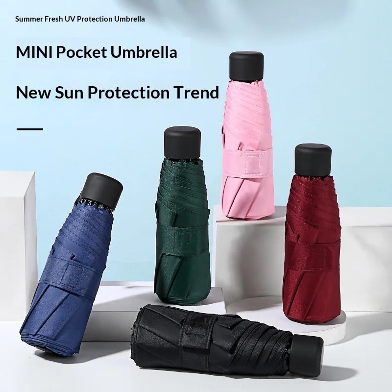 Five-folding Compact Portable Manual Sun & Rain Dual-Use Eight-Rib Five-Fold Folding Black Alloy Minimalist Umbrella
