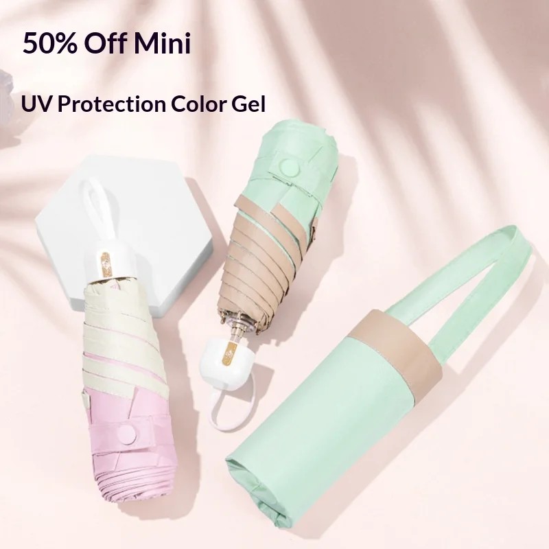 Mini Colorful Plastic Manual Sun Umbrella Women Five-folding Lightweight UV Protection Capsule Sunshade Full Shade Sun Rain