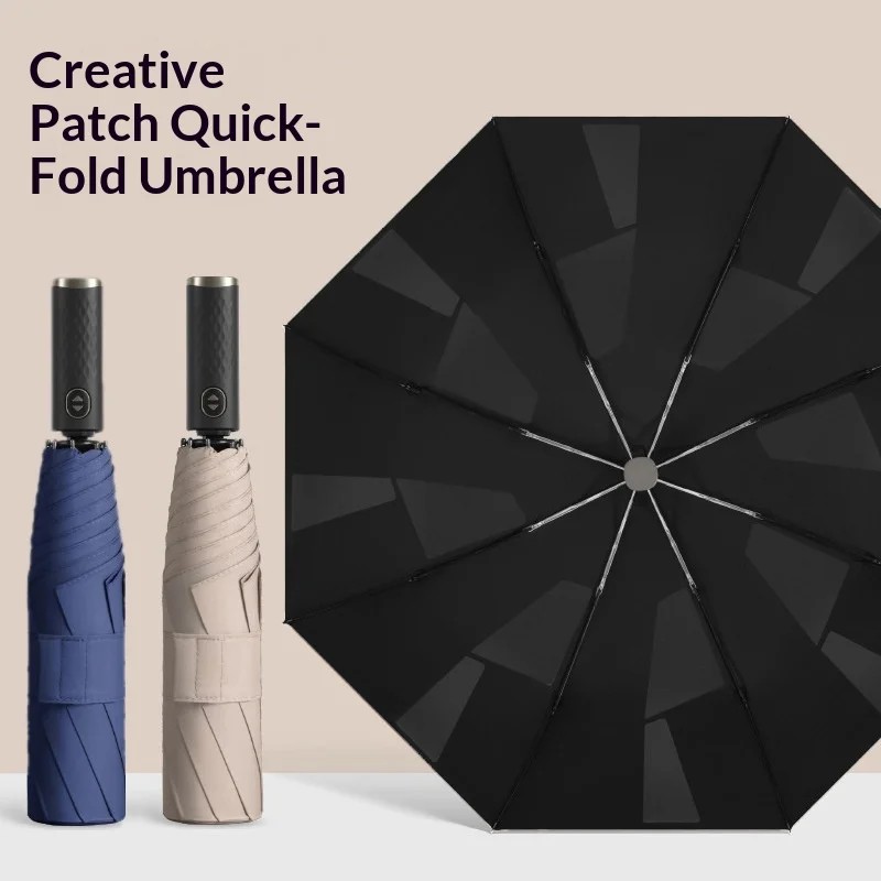 8-bone Extra-large Fully Automatic Umbrella Memory Patch Instant Folding Black-coated UV Protection 3-Foldable Men's Umbrella