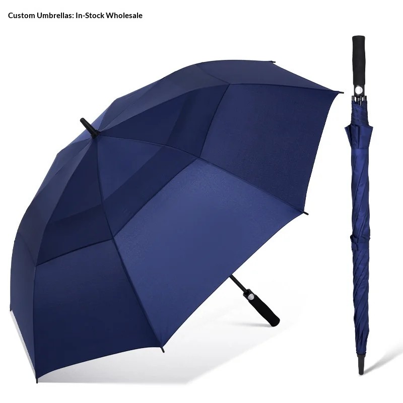Double Layer Breathable Windproof Golf Umbrella Long Handle Opening Custom Advertising 30 Inch UV Protection 8