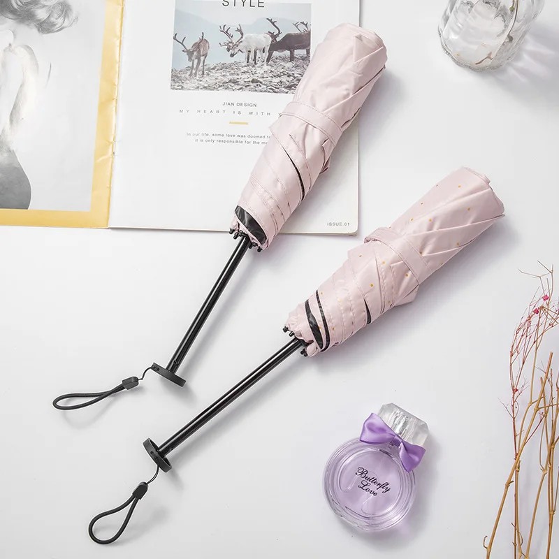 Pencil case Umbrella Three-fold Carbon Fiber Sun Black Vinyl Sunscreen Umbrella Dual-use Sun and Rain Outdoor Mini Lightweight
