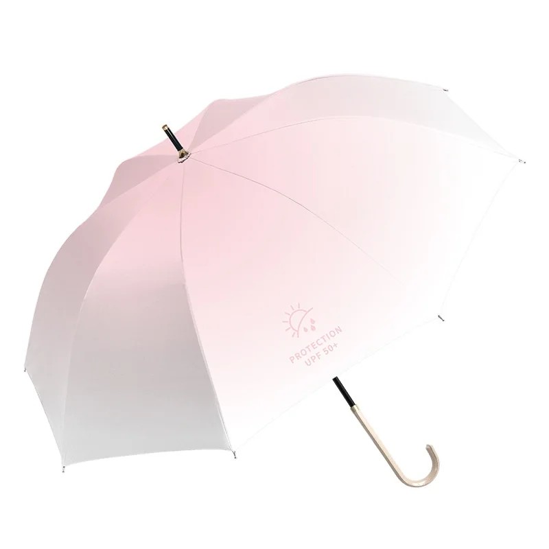 Daguangming 8 Bone Semi Automatic Straight Umbrella Dual Use Sun Rain Ladies' Sun protection Curved Handle Light Luxury Design