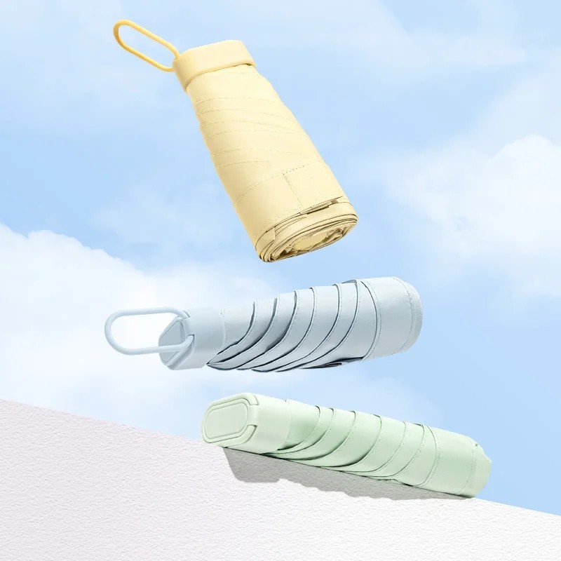 Mini Small Flat Umbrella Outdoor Sun Umbrella Sunny Rainy Dual-use Lightweight Super Anti-UV Morandi Color 6 Ribs Can Umbrella