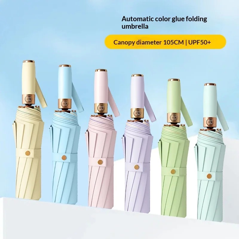 Women's Fully Automatic Minimalist Three Fold Folding Umbrella with Sunshade Sunscreen Anti UV Protection for Sunny & Rainy Days