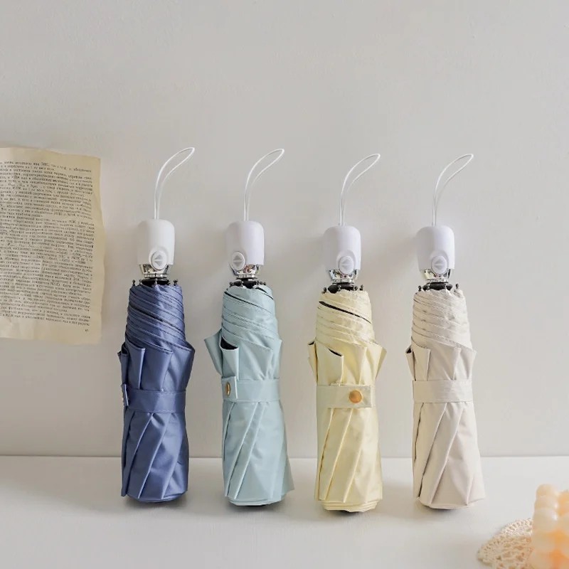 In Stock Wholesale Ins Morandi Color Cream Automatic Umbrella Dual-use Rain Sun protection Foldable Black Coated Vintage Style