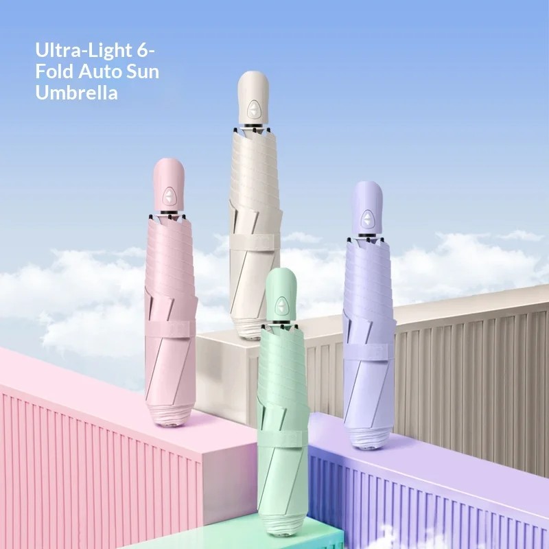 Fully Automatic Folding Umbrella Sunny Rainy Days UV Proof Three Fold Sunshade Compact Ultra Light 6 Ribs Can Print Logo