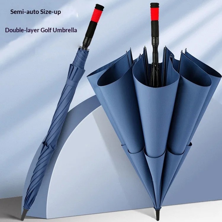 Popular Manual Self-Opening Double Golf Umbrella Large Straight-Handled Long Wind-Resistant Men's Business Dual-Use Sun Rain
