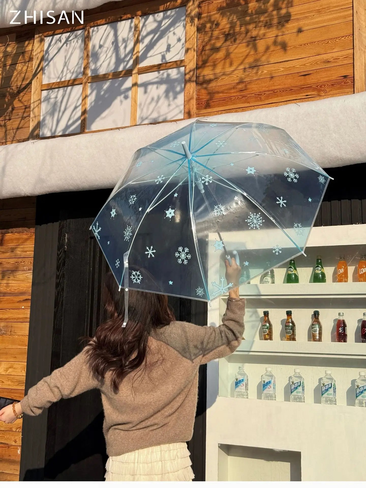 Snowflake Transparent Large Original Sturdy Enlarged Windproof Women's Ins Photogenic High-aesthetic Long-handle Umbrella