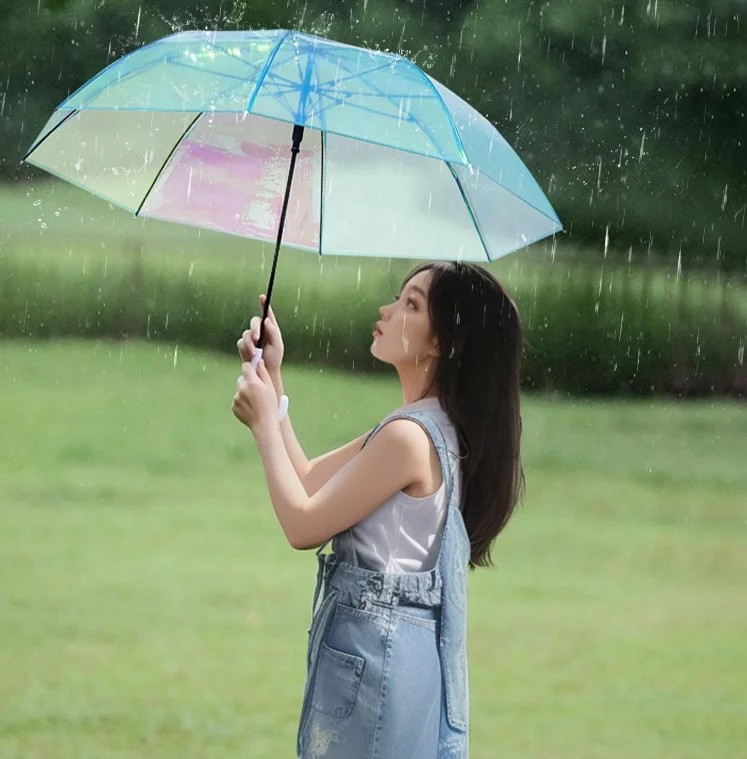 Dazzling Transparent Umbrella Laser High-aesthetic Women's Large Long-handle Thickened Color Changing Umbrella Direct Supply