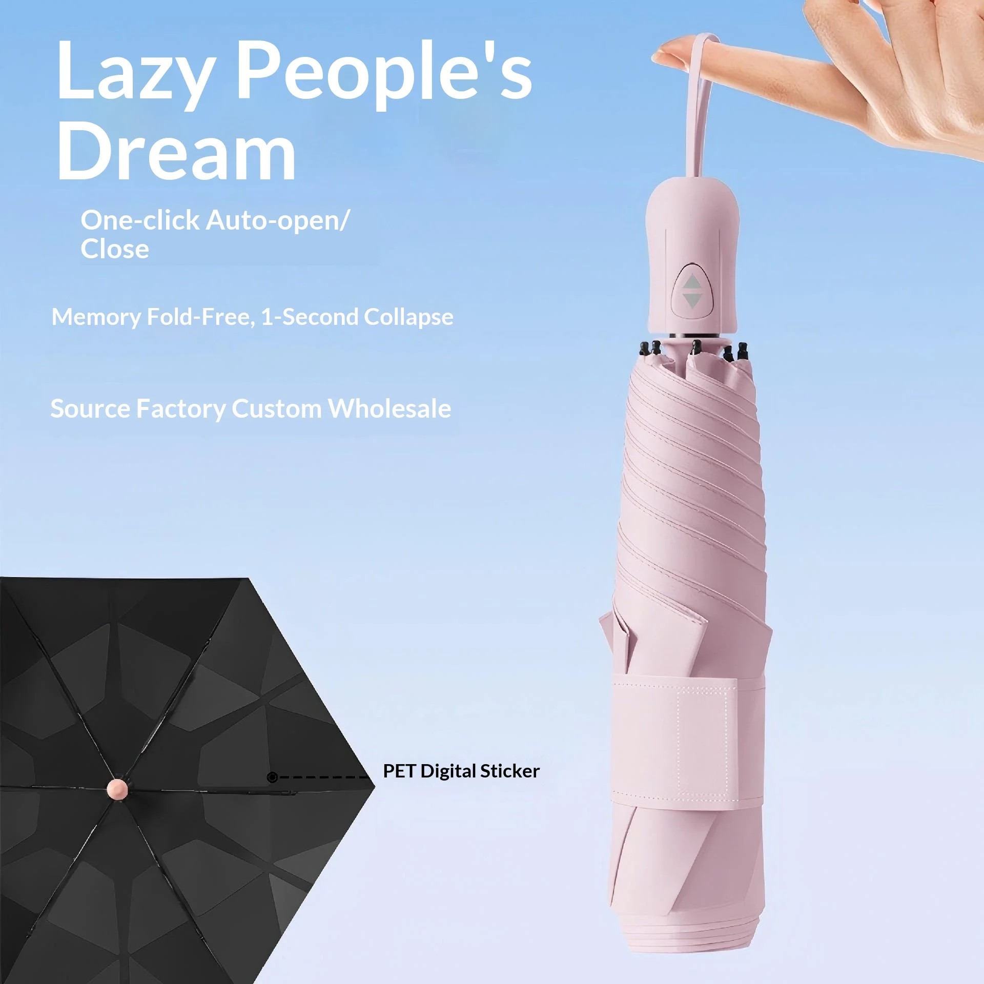 Ultra-light Automatic Umbrella with Alloy Ribs Easy Store Fold Design Black Collision Cloth UV-proof Sunshade for Business Gift