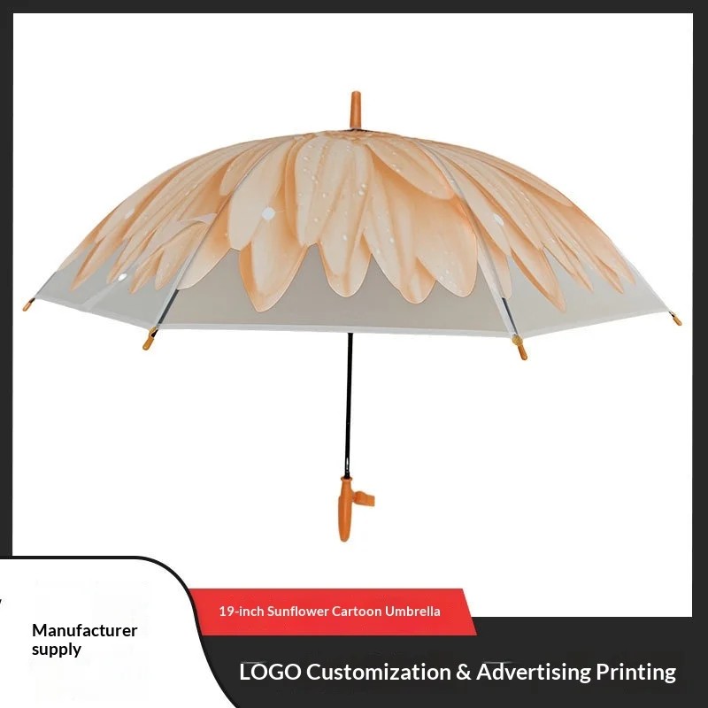 19inch Sunflower Cartoon Transparent Advertising Umbrella for Adults Long Handle Minimalist Design Iron TPE Creative Floral