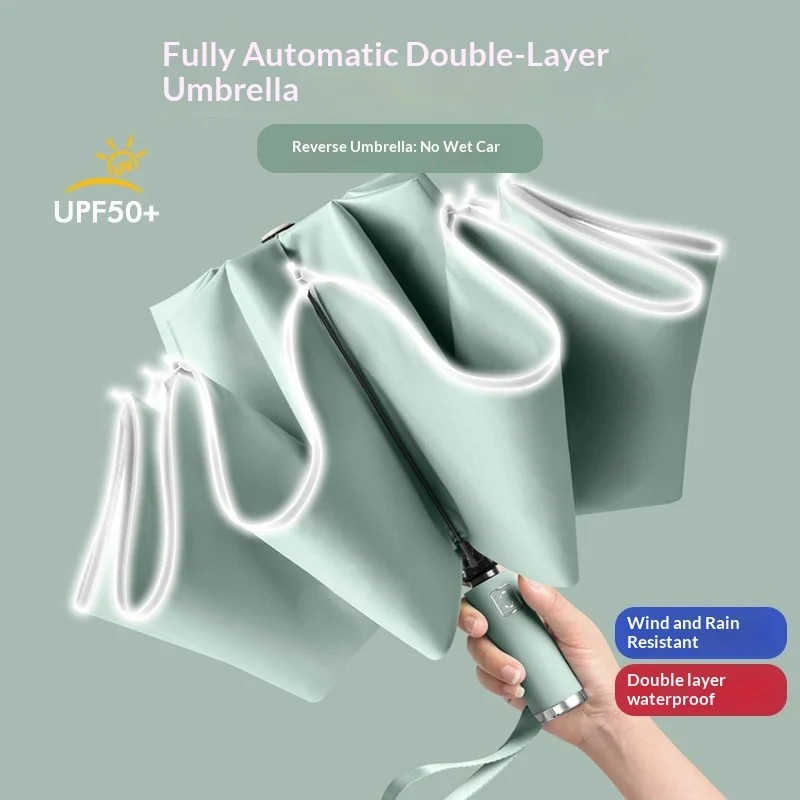 Customized Ten Bone Fully Automatic Double Layer Reverse Umbrella UV Protection Minimalist Design Business Gift Option Rubber