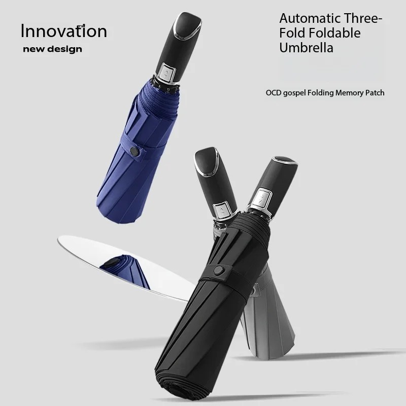 Memory Crease Patch No Folding Self-opening Closing Logo Three-fold Easy-to-Fold Nylon Silicone Handle High-end Umbrella