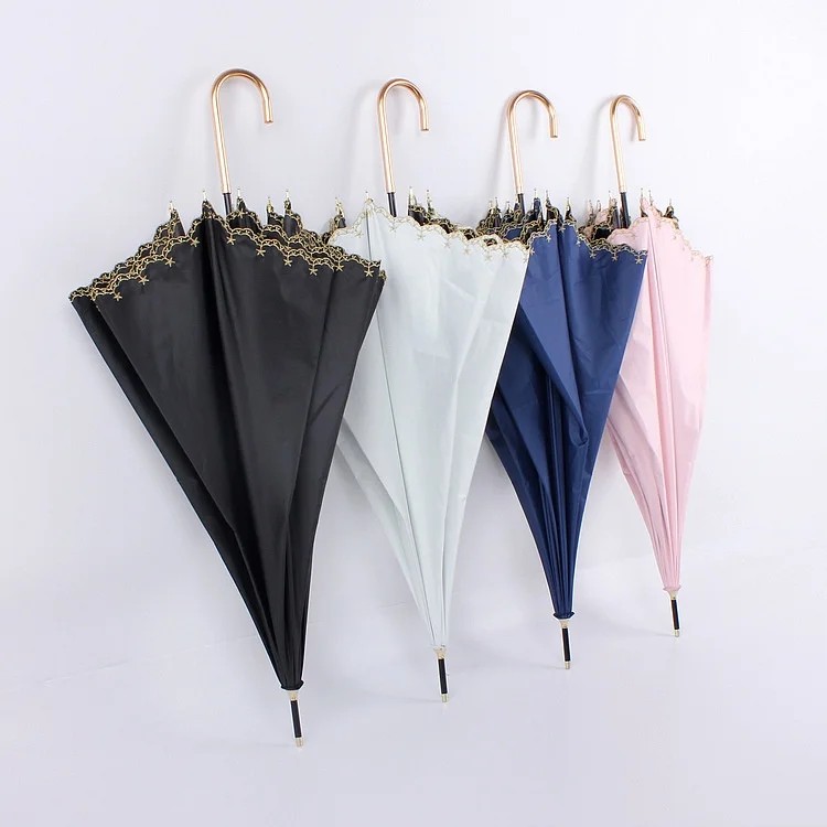 Five-pointed Star Embroidery Black Glue Full Shading Straight Rod Long-handled Alloy Business Gift Sunshade Rainproof Umbrella