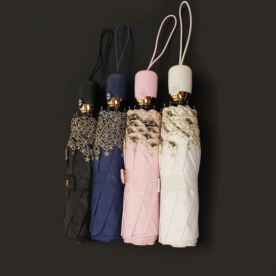 In-stock RECHAR Embroidered Five-Pointed Star Automatic Self-Opening Folding Sun Umbrella UV Protection Japanese Style