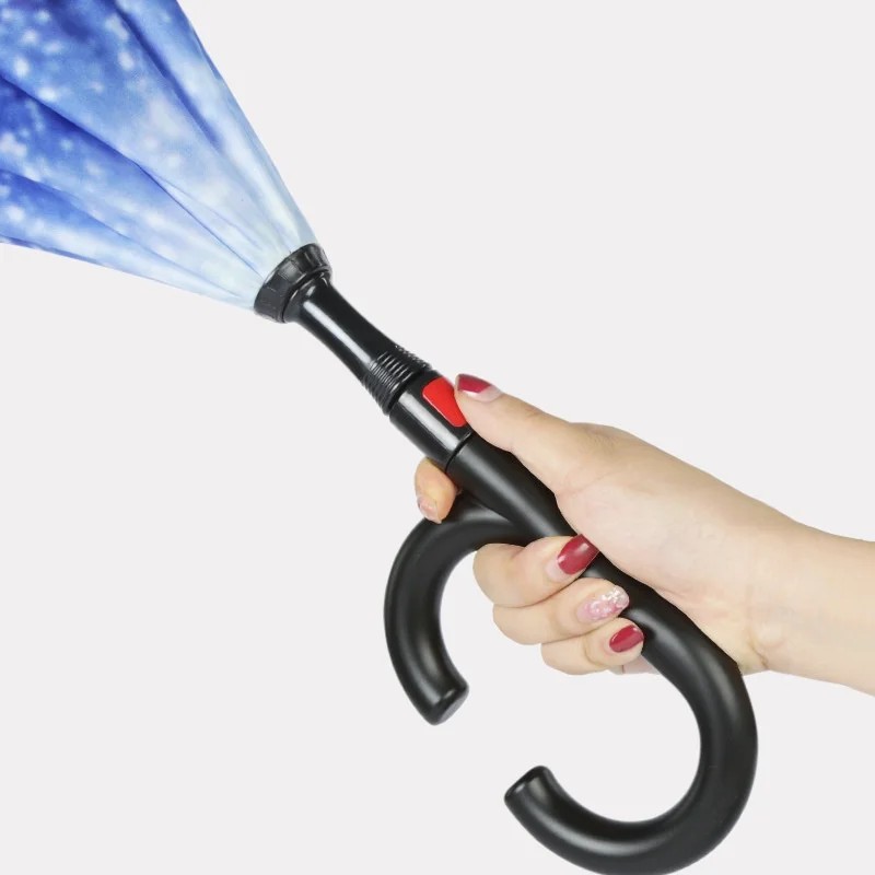 Automatic Double Layer Reverse Straight Umbrella with Hands Free Handle 8 Ribs Alloy Frame Advertising Gift Umbrella
