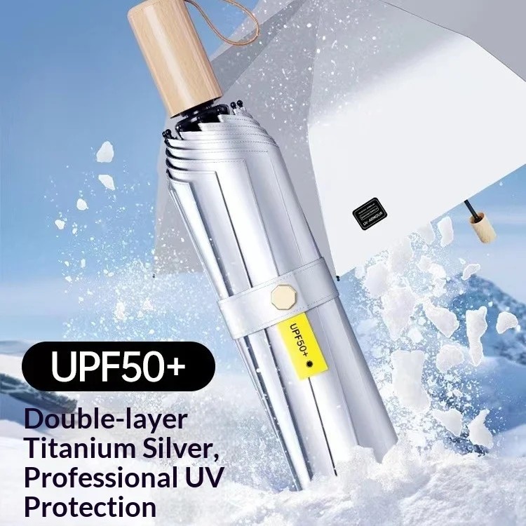 Large Thickened Manual Foldable Double-Layer Sunny & Rainy Use Sun Protection UV Protection Titanium Silver Umbrella Wholesale