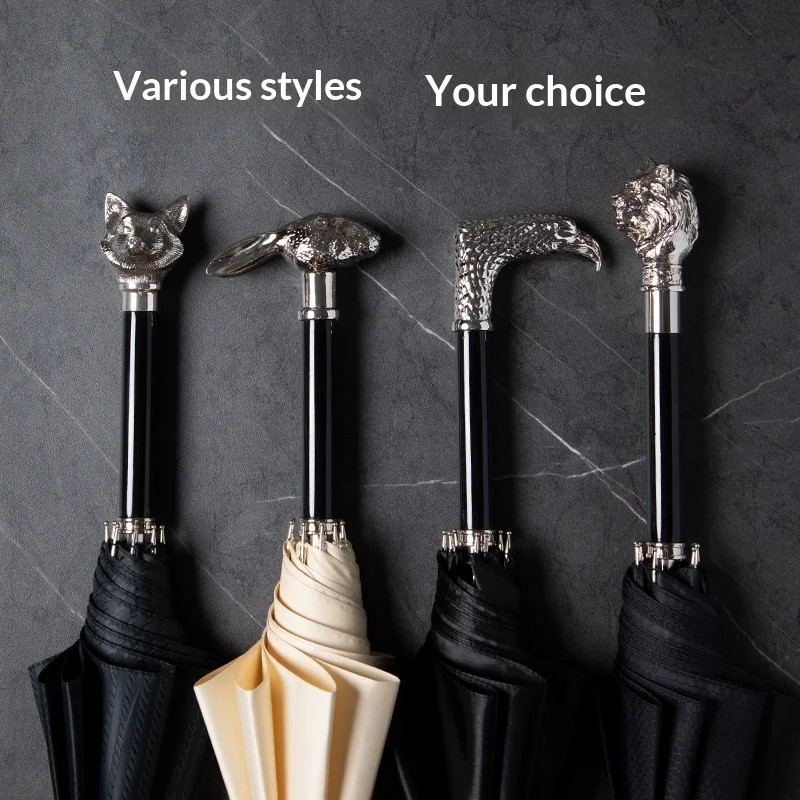 Luxury Metal Animal Head Fully Automatic Business Long-Handle Umbrella Thickened Reinforced High-End Gift Light Luxury Design 8