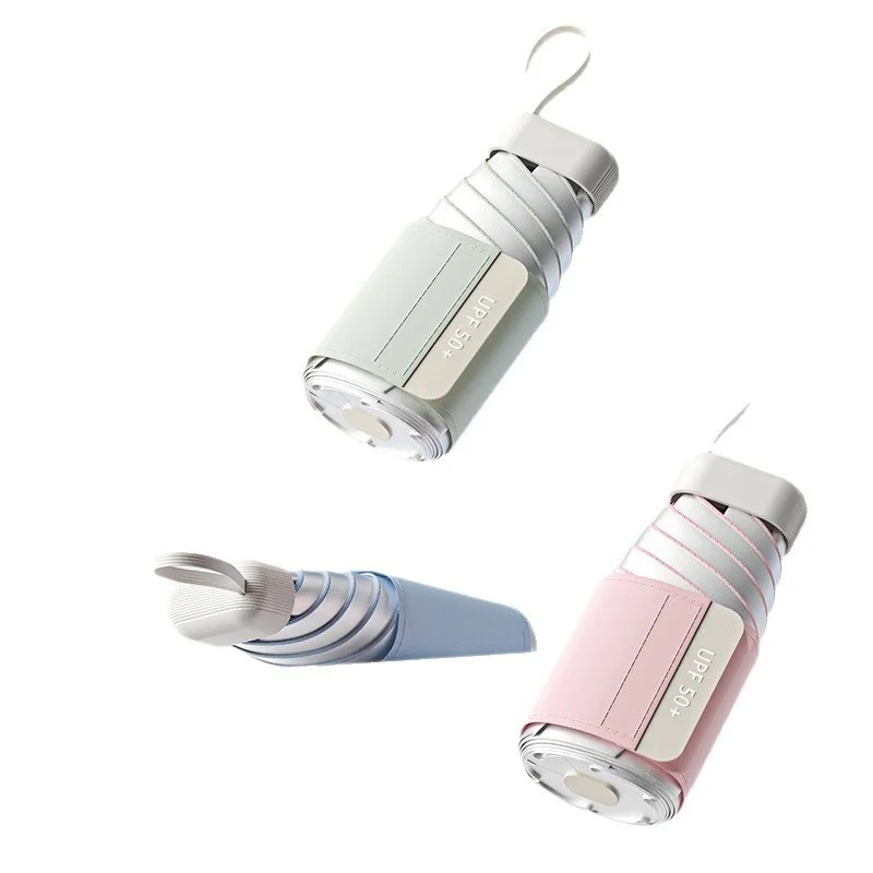 Silver Capsule Manual Sun and Rain Umbrella for Women UV Protection Dual Use Compact Portable Mini Umbrella