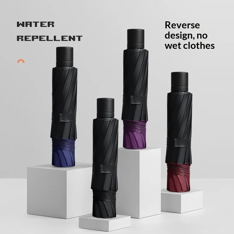 12 Rib Extra Large Double Black Vinyl   Sun Rain Folding Umbrella Windproof Men's Women's Advertising Umbrella