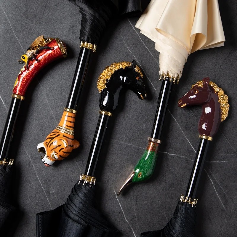 Luxury Animal Head Handle Fully Automatic Umbrella UV Protection Thickened Straight Pole Long-Handled Business Gift Custom-Made