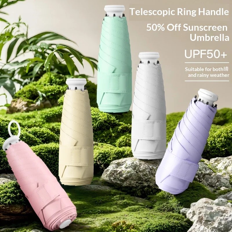 Upgraded Telescopic Handle Ultra Light Windproof Foldable Sun Protection UV Proof Portable Parasol for Sunny Rainy Days Mini