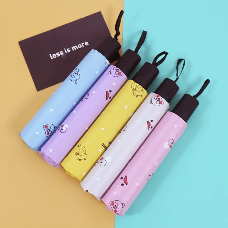 Fresh 8k Vinyl Manual Umbrella Little Yellow Duck Design Dual Use Sun & Rain Foldable Wholesale Logo