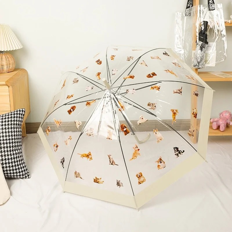 Cute Cat Dog Pattern Splicing Transparent High-end Fresh Double Semi-automatic Umbrella