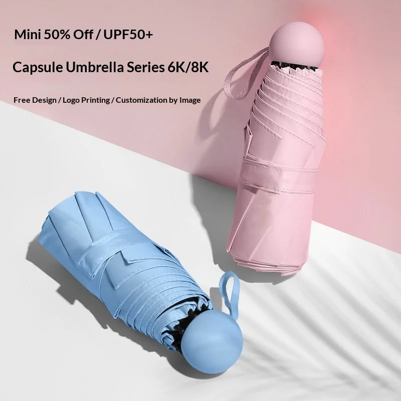 Ultra Light Casual Pocket Capsule Umbrella Women's UV Proof Sunny Rainy Dual Use Five Fold Portable Mini Sunscreen