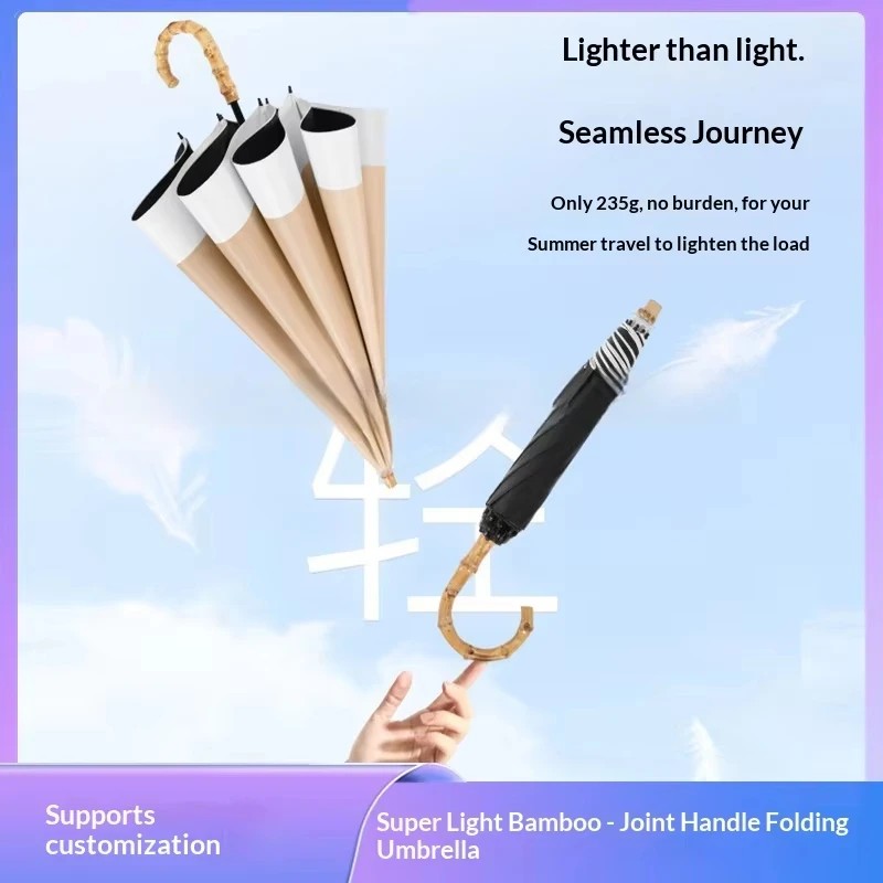 Bamboo Joint Handle Advertising Umbrella Modern Simple Style Long Handle Fresh Style Solid Color Creative Extra Large Reinforced