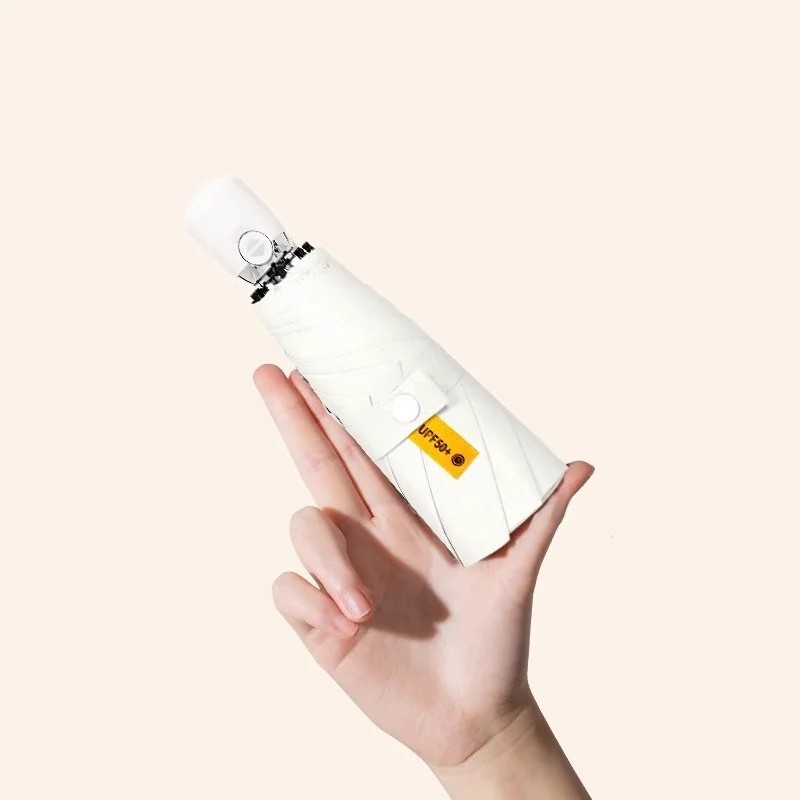 Mini Automatic Sunscreen UV Protection UPF >50 Minimalist Sun Umbrella Folding Black Polyester Fiber Sunny Rainy Dual-use